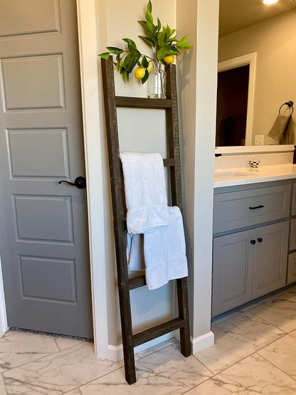 BARNWOODUSA Rustic Farmhouse Decorative Ladder - Our 47 inch Ladder can be Mounted Horizontally or Vertically and is Crafted from Reused Wood No Assembly Required Brown