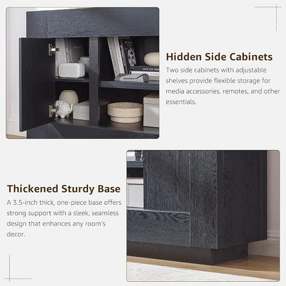 OKD Modern 70" TV Stand, Entertainment Center for TVs Up to 80", Media Console with Large Open Storage & Side Cabinets, Thick Wood Design for Living Room, Black Oak