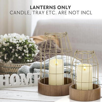 Rustic Farmhouse Lantern Decor Set of 2 - Stylish Decorative Lanterns for Your Living Room, Fireplace Mantle or Kitchen Dining Table - Modern Indoor/Outdoor Coffee Table Decor for Your Entire Home