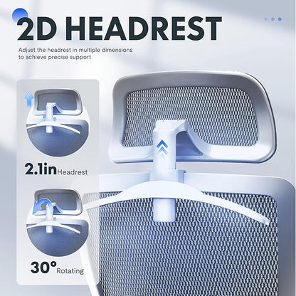 FLEXISPOT OC3 Air Ergonomic Office Chair Mesh Back Swivel Computer Chair Executive Office Desk Chairs with Adjustable Lumbar Support/2D Headrest/Lockable Backrest, Mesh Seat Cushion, Light Gray