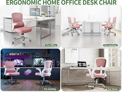 Home Office Computer Desk Chair - 400lbs Ergonomic High Back Comfy Task Chairs for Big and Tall People, Comfy Office Chair with Adjustable Lumbar Support for Bedroom, Study, Student (Pink)