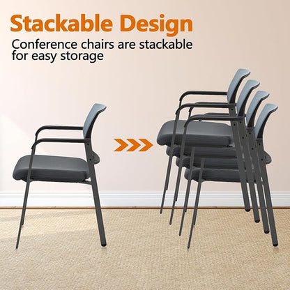 CLATINA Mesh Back Stacking Arm Chairs with Upholstered Fabric Seat and Ergonomic Lumber Support for Office School Church Guest Reception Grey (Gray-4 Pack)