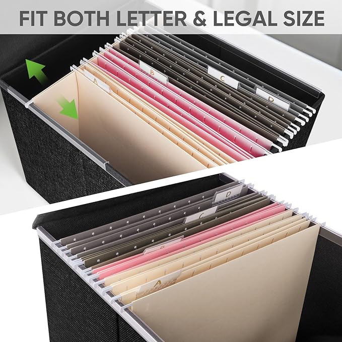 BALEINE File Organizer Box with Lid, Collapsible File Folder Organizer with Plastic Slide, Hanging File Folder Box for Office Document Storage (1 Pack, Black)