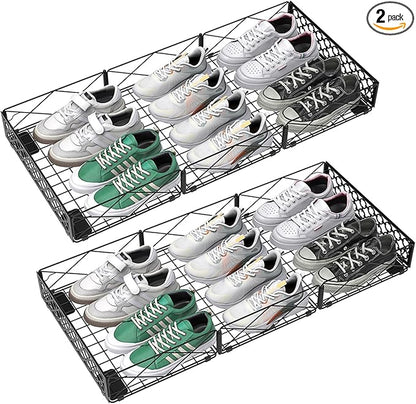 NADAMOO 5.4 in Low Profile Under Bed Storage, 36.6" Ultra Long Metal Underbed Organizer with 6 Smooth Rolling Wheels, 110 lbs Heavy Duty Foldable Under Bed Container for Shoes, Clothes, Toys, 2 Packs