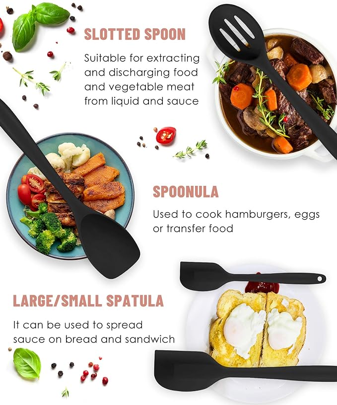 Pranski Kitchen Utensils Set-12 Pieces Silicone Cooking Utensils Set Dishwasher Safe 392°F Heat Resistant Spatula Set Nonstick Cookware