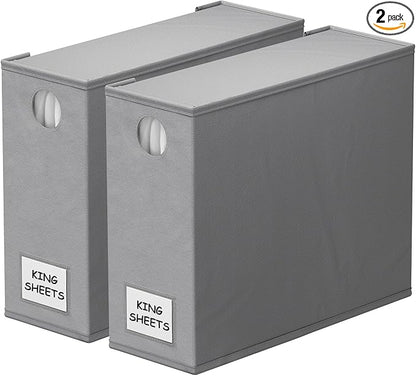 SpaceAid 2 Pack Bed Sheet Organizers and Storage, Foldable Sheet Organizer for Linen Closet, Sheets Set Folder Keeper with Window XL (Queen & King Size) Organizing Bedding Container, Gray