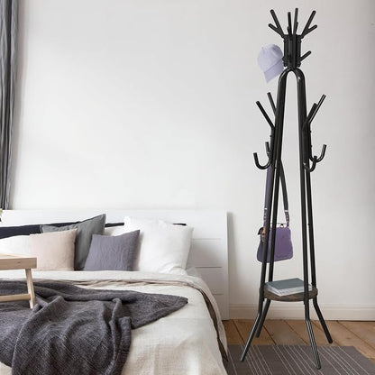 Simple Houseware Standing Coat Hat Hanger Organizer Tree Shaped Rack with Shelf for Entryway, Bedroom, and Hallway, 20 Hooks, Rustic Brown