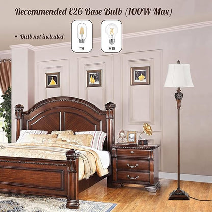 Sucolite Vintage Floor Lamp for Living Room, Traditional Farmhouse Tall Standing Lamp, Mid-Century Antique Pole Lamp for Bedroom Reading with White Fabric Shade, Rustic Bright Lighting Home Decor