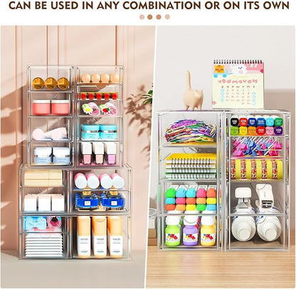 ARSTPEOE 22 Drawers, Acrylic Desk Makeup Organizer, Plastic Drawers Organizer, Stackable Storage Solution for Makeup, Dresser, Office, Bathroom Clear Plastic Craft and Bead Storage Cabinet