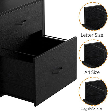 IRONCK Industrial Bookcase with File Cabinet Drawers, 71.6 in Tall Bookshelf 5 Tier, Freestanding Storage Home Office Cabinet Organizer, Rustic Home Decor, Black