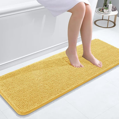 OLANLY Bathroom Runner Rugs 47x17, Extra Soft Absorbent Chenille Bath Rugs, Rubber Backing Quick Dry, Machine Washable Long Bath Mats for Bathroom Floor, Tub and Shower, Home Decor Accessories, Yellow
