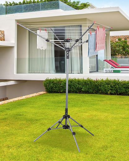 STORAGE MANIAC Portable Umbrella Clothes Drying Rack 8 Lines with 82 Feet Drying Space, Steel Frame & Adjustable Height, 4-arm Umbrella Clothesline for Laundry, Collapsible Indoor & Outdoor Drying