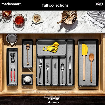 madesmart 3 Bin Drawer Organizer Set, Multi Purpose Storage for Utensils, Office & Bathroom, Organizer for Cutlery, Peeling Tools, Spatulas, Soft Grip Lining & Non Slip Feet, Granite