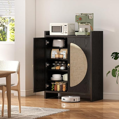 Shoe Cabinet Storage for Entryway - Rattan Entry Way Shoe Storage Cabinet with Adjustable Shelves, Wood Shoe Organizer Cabinet, Accent Cabinet with Doors for Entrance Hallway Living Room Foyer