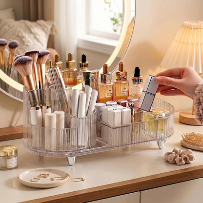 Booklov Rotating Makeup Organizer for Vanity, Large Capacity Cosmetic Display Case, Clear Acrylic Countertop Beauty Storage Holder for Skincare, Brush Eyeshadow Lipstick, Counter Desk, Crystal Clear