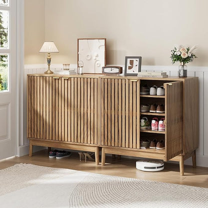 Shoe Storage Cabinet with Ventilated Slatted Doors, Wooden Shoe Organizer, Shoes Rack for Entryway, Hallway, Living Room