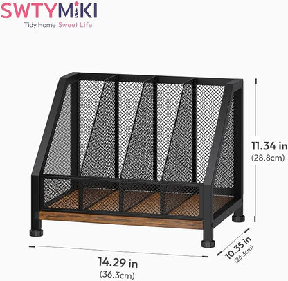 SWTYMIKI Desk Organizer - Paper Organizer, Mesh and Wood Desk Office Organizer, Office Organization and Binder Storage for Workspace, Home, School, Espresso