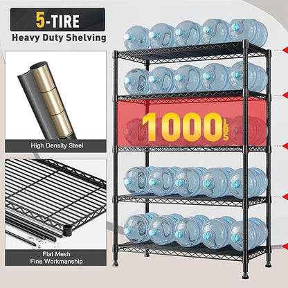 REIBII 5-Tire Storage Shelves, Wire Shelving Load 1000LBS Metal Shelves for Storage Adjustable Garage Shelving Unit Wire Shelf Rack Kitchen Storage Rack Pantry Shelves 31.5''W x 15.7'' D x 71''H