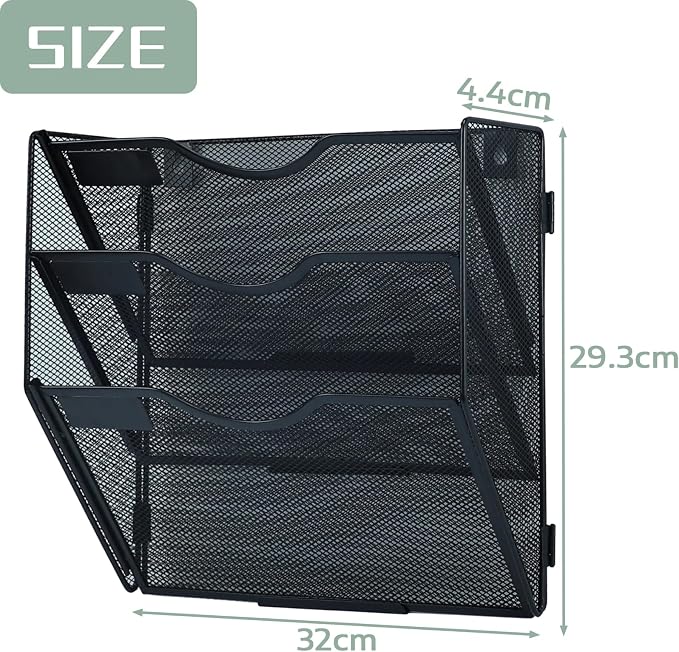 3 Tier Mesh Hanging File Organizer Vertical Wall File Organizer Wall File Holder for Office School Home, Black