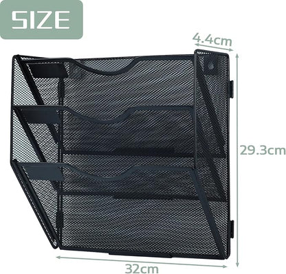 3 Tier Mesh Hanging File Organizer Vertical Wall File Organizer Wall File Holder for Office School Home, Black