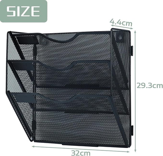 3 Tier Mesh Hanging File Organizer Vertical Wall File Organizer Wall File Holder for Office School Home, Black