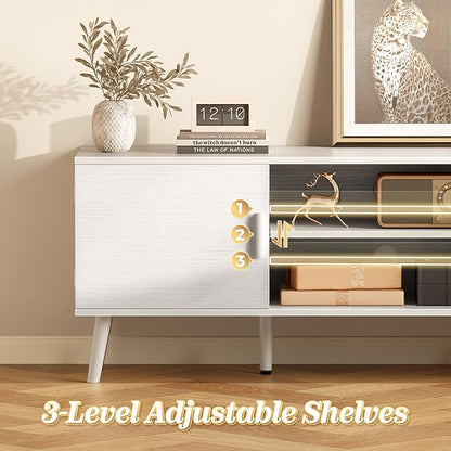 SUPERJARE TV Stand for 55 Inch TV, Entertainment Center with Adjustable Shelf, 2 Cabinets, TV Console Table, Media Console, Solid Wood Feet, Cord Holes, for Living Room, Bedroom, White