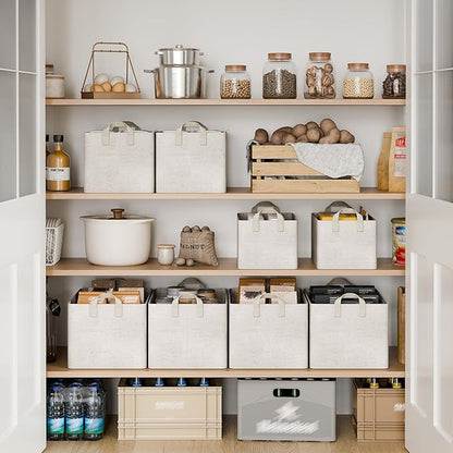 StorageWorks Storage Bins, Shelves Baskets for Organizing, Fabric Closet Organizers with Handles, Metal Frame, Beige?Cotton-linen?, 2-Pack