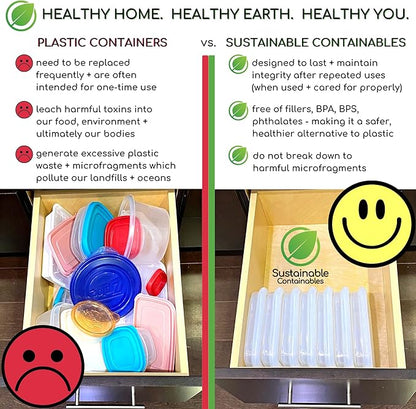 Premium Silicone Collapsible Food Storage Containers with Silicone Leakproof Lids, Platinum Food-Grade, BPA Free, LFGB Certified, Compact, Reusable Lunch Box, Microwave Safe, 4.9 Cups 3 Pk