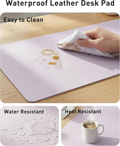 Aothia Faux Leather Desk Mat - Large Mouse Pad, Non-Slip PU Leather Blotter, Waterproof Writing Surface for Office and Home (Soft Lavender, 40" x 24")