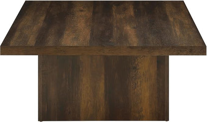Coaster Home Furnishings - Devar - Wood - Square Coffee Table with Pedestal Base, Geometric Design and Transitional Style - Living Room - Dark Pine - 710888