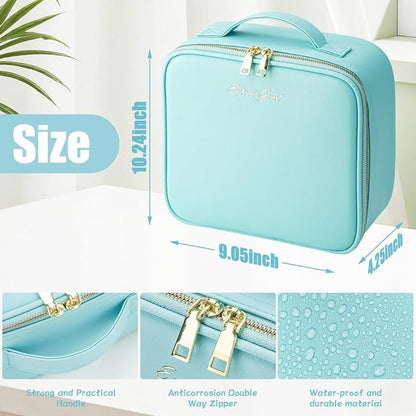 Extrei Gent Makeup Travel Train Case with Mirror LED Light 3 Adjustable Brightness Large Cosmetic Bag Portable Storage Adjustable Partition Waterproof Makeup Brushes Make up Jewelry Gift for Women