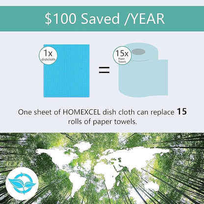 HOMEXCEL Swedish Dishcloths for Kitchen 10 Pack, Sponge Dish Cloth for Counters & Washing Dishes, Reusable and Absorbent Paper Towels, 3 Colors Assorted