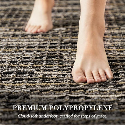 Kitchen Rugs Sets of 2-Non Slip Kitchen Mats for Floor-Thick Stain Resistant Vintage Kitchen Floor Mat Runner Carpet for Hallways Entryway Laundry Room Washable（Black 20"x47"+20"x47"）