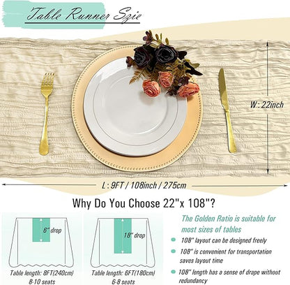 8 Pack Beige Cheesecloth Table Runner 22 x 108 inch Gauze Ivory Cheese Cloth Table Runner Bulk for Rustic Wedding Baby Shower Birthday Party Boho Table Decor
