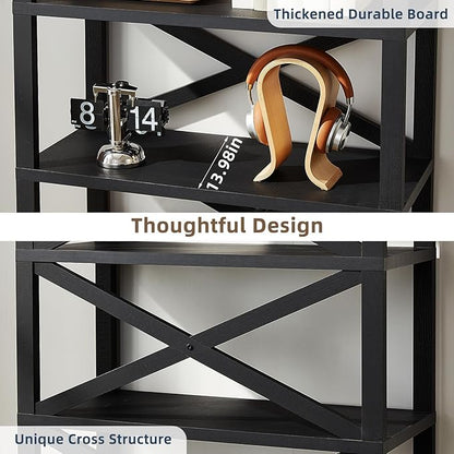 5 Tier Bookshelf 70" Tall Bookcase with Barn Doors,Large Farmhouse Display Book Shelf with Adjustable Shelves and Storage Cabinet， Wood Bookshelves for Living Room,Kitchen,Antique Black(2PCS)