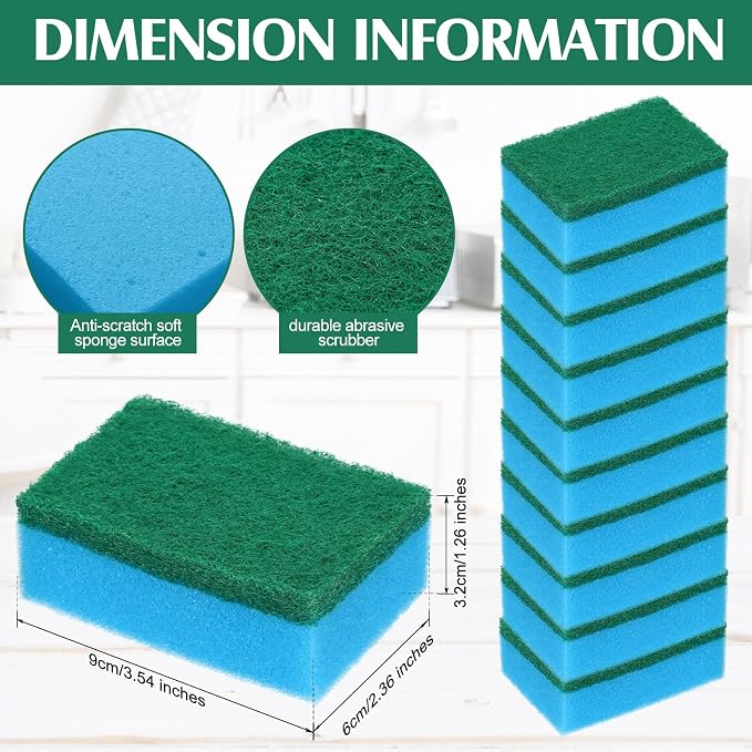 Patelai 100 Pcs Heavy Duty Sponges Kitchen Bulk Dish Sponges Scrub Sponge Abrasive Scrubber Cleaning Sponge Non Scratch Scouring Absorbent Dish for Washing Kitchen (Blue)