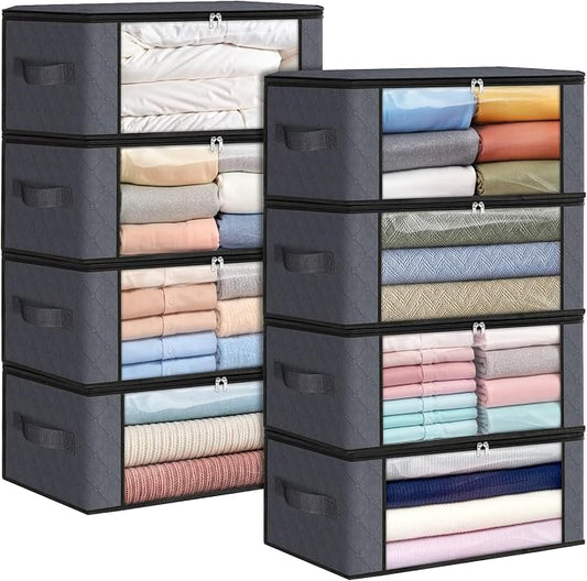 Fab totes 35L Closet Organizers and Storage, Foldable Under Bed Storage Containers, Storage bags for Organizing Bedroom, Closet, Clothing,Organization with Handle (8 Pack,Grey)