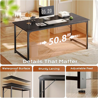 PRAISUN 55 X 24 Inch Computer Desk with Deeper Desktop, Gaming Office Writing Work Desk for Home Office, Study, Bedroom, Work from Home, Metal Frame, Black