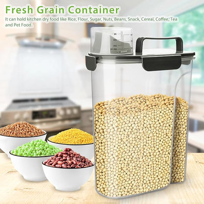 Viretec Rice Storage Container, 5 to 10lb Dry Food Airtight Dispenser, Pet Dog Cat Food Canister, BPA Free Clear Plastic Kitchen and Pantry Organization Bin for Oatmeal, Grain, Cereal, Pasta, Flour