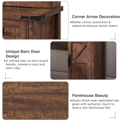 T4TREAM Farmhouse Makeup Vanity Desk with Sliding Mirror and Lights, 42'' Glass Tabletop Vanity Table with 2 Drawers & Shelves, Rustic Large Vanity Set for Bedroom, Reclaimed Barnwood