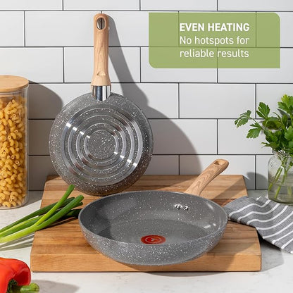 T-fal Revive Ceramic Cookware Sets, Pots and Pans Set Nonstick, (12 pieces), Ceramic Non stick Coated, Frying Pan, Oven Safe Up To 350°F, Grey Granite