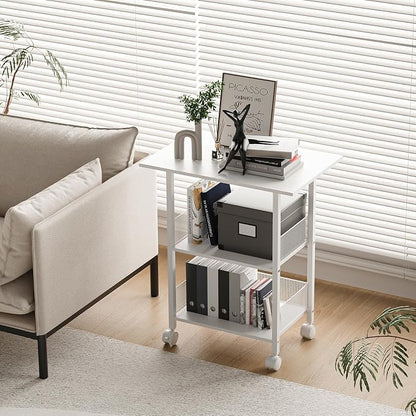 BOHDK Printer Stand, 3-Tier Industrial Large Printer Table with Shelf, 23"x15" Mobile Heavy Duty Storage Rack on Wheels for Home Office Printer Fax Machine Scanner Copier, White