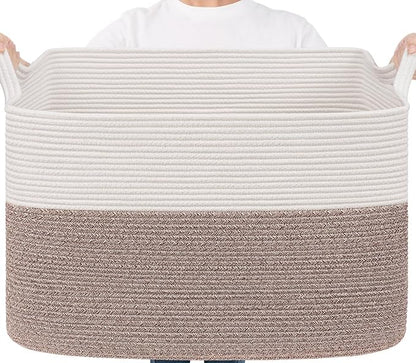 Goodpick 105L Extra Large Blanket Basket 25" x 16" x 16" Cotton Rope Storage Baskets for Organizing, Baby Laundry Basket with Handles, Rectangle Woven Baskets for Storage, Brown