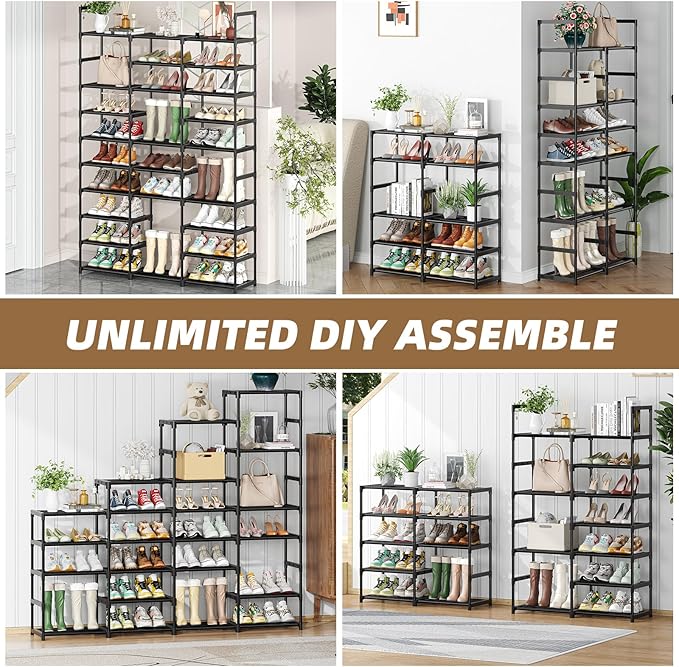 Shoe Rack Large Capacity 72 Pairs Tall Shoe Shelf, 3 Row 12 Tiers Sturdy Metal Shoe Organizer for Entryway, Closet, Bedroom, Black