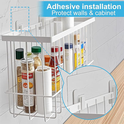 Cabinet Door Organizer 3Pcs, Foil and Plastic Wrap Organizer with 2 Sponges, Cabinet Door Storage with 3 Caddy Adhesive, for Aluminum Foil, Plastic Wrap, Wool Dryer Balls, White,(Small, Medium, Large)