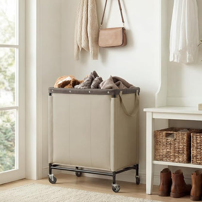 StorageWorks 3 Section Laundry Hamper, Rolling Laundry Cart with Wheels and Handles, Laundry Room Double Sorter for Organizer and Storage, 31.7 Gal(120L), Light Khaki