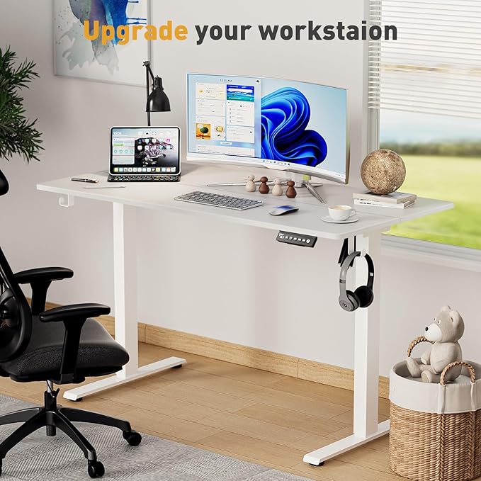 63 x 28 Inch Electric Standing Desk Adjustable Height, Sit Stand Desk, Stand up Desk for Home Office, Computer Workstation (Spliced Desktop,White)