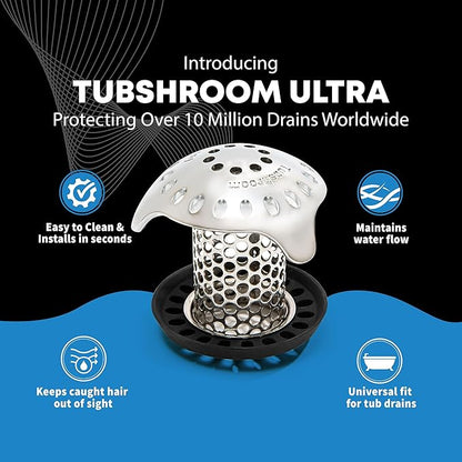 TubShroom Ultra Revolutionary Bath Tub Drain Protector Hair Catcher/Strainer/Snare Stainless Steel, Single Pack