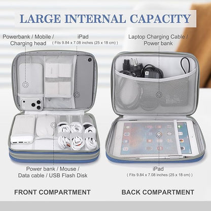 FYY Electronic Organizer, Extra Large Travel Cable Organizer Bag Pouch Portable Waterproof Double Layers All-in-One Storage Bag for iPad, Cable, Power Bank, Laptop Charger for Office, Blue-Pattern