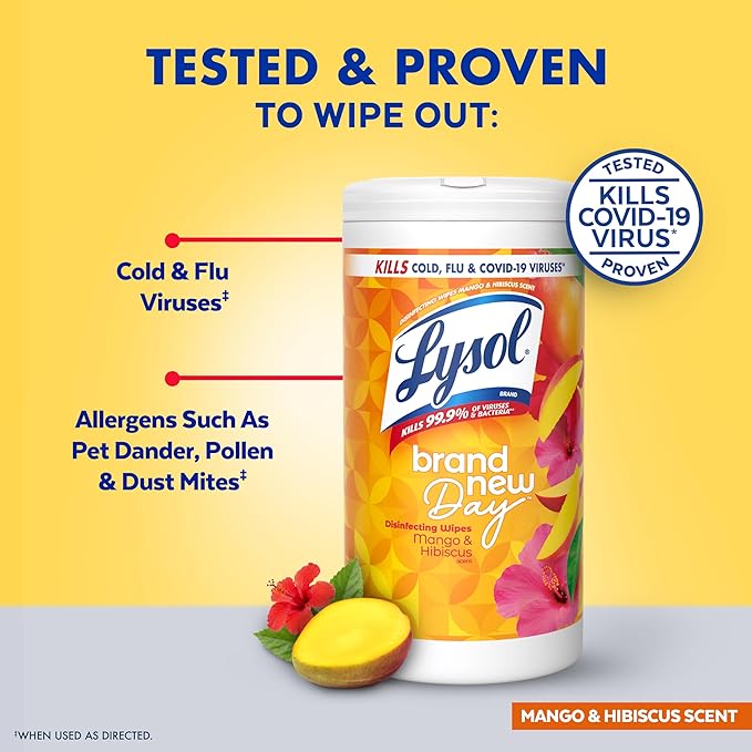 LYSOL Disinfecting Wipes, All Purpose Cleaner, Multi-Surface Antibacterial Cleaning Wipes, Household Cleaning Supplies, Dorm Essentials, Lavender + Mango Scents, 80 ct. (4 Pack)